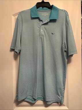 Vineyard Vines Light Aqua & White Striped Polo